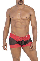 Boxer en maille et dentelle CandyMan 99779 Couleur Noir-Rouge